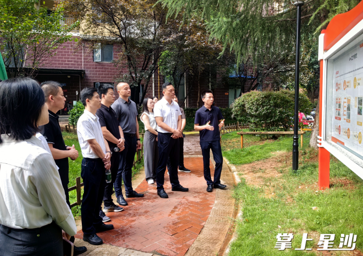 一行人在泉睿社区中国铁建城小区观摩。街道供图
