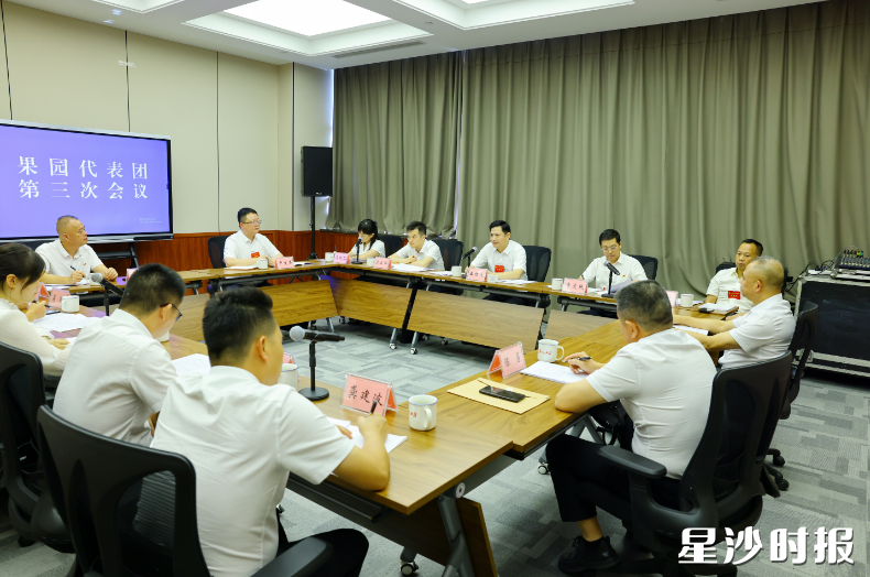 果园代表团分团讨论现场。